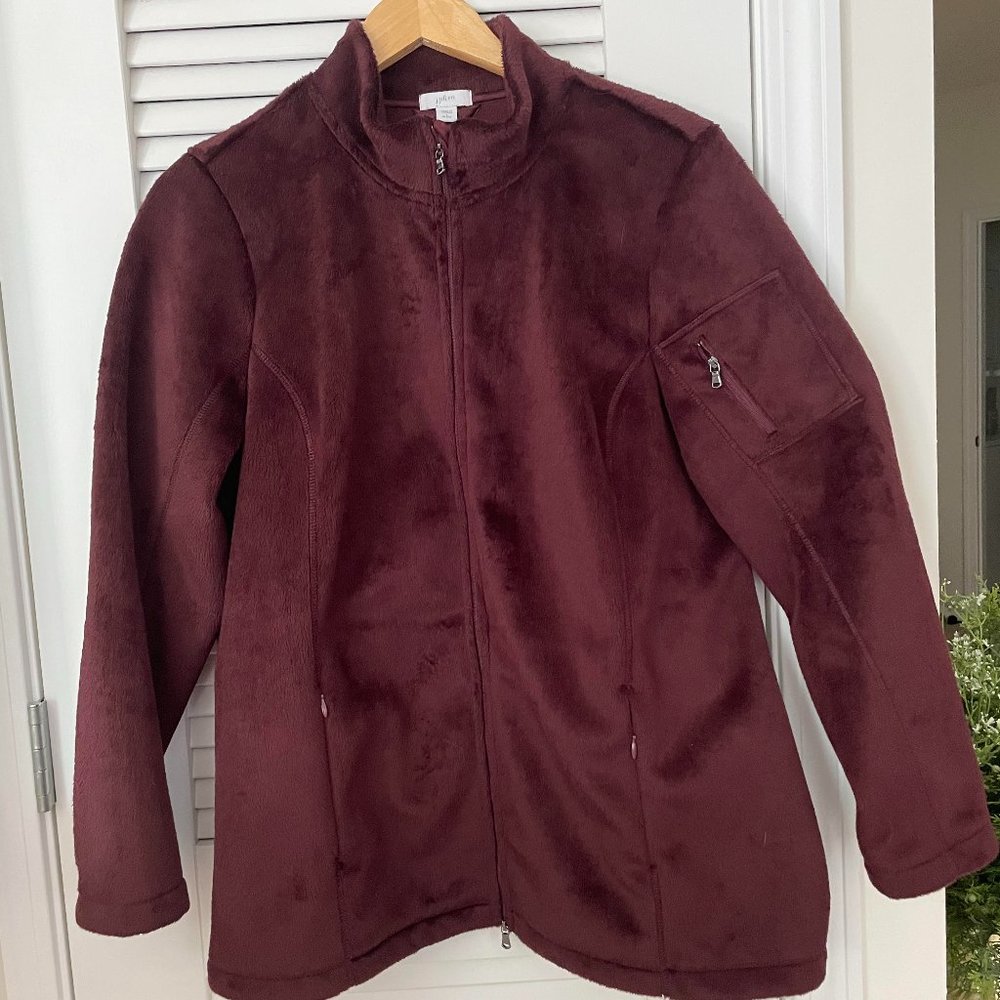 J Jill Fit Burgundy Velour Jacket Size LP
